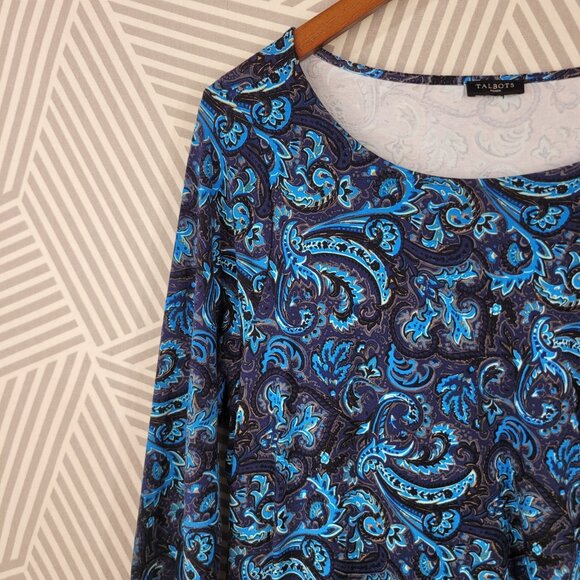 Talbots Shirt Wrap Dress Size XL casual Floral Party Blue Knee Length Stretch - Picture 3 of 8